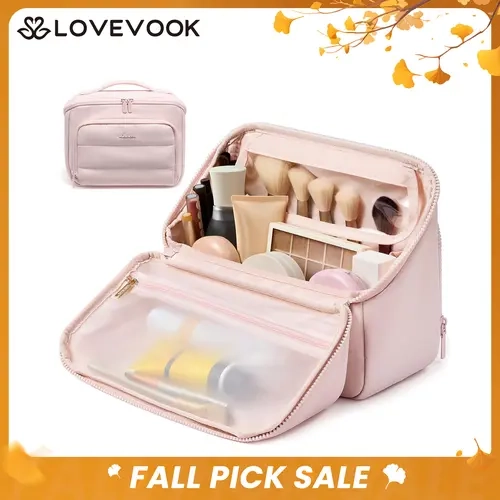 LOVEVOOK  4 in 1 Travel Cosmetic Bag for Women, Large Capacity Puffer Quilted Makeup Organizer with Multiple Pockets and Brush Slots, Portable and Waterproof,Spill-Resistant Toiletry Bag 80% Lighter Than Leather, Stands on Its Own for Everyday Use