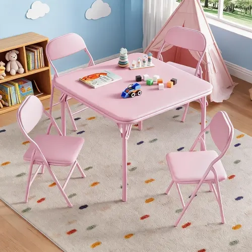 【ChristmasGifts】Garvee Kids Folding Table and Chairs Set, Square Toddler Activity Furniture - Lightweight Metal Frame, PU Leather Wipe-Clean Top, Padded Seats for Dining/Crafts/Learning - Choose 3-Piece or 5-Piece | 3-Piece/5-Piece Options  SohoChic