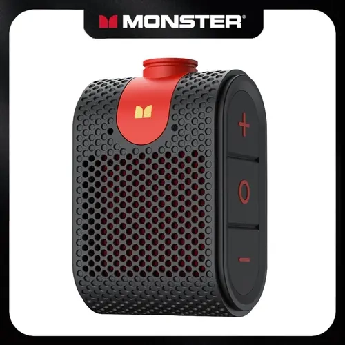 Monster Portable Bluetooth 6.0 Audio Speaker - Compact, Powerful Bass, IPX7 Waterproof, TWS Stereo Pairing, Built-In Flashlight & SOS Mode, Magnetic Clip Bike Mount, 165H Playtime, Card & Streaming Support for Camping, Hiking