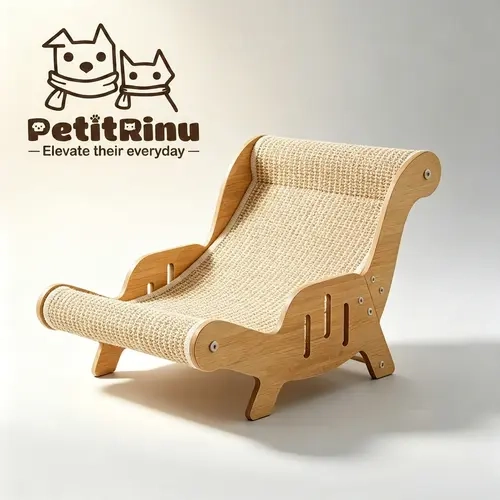 PETITRIUN Wooden Scratcher Lounge Chair(51 x 32 x 31cm / 20.08 x 12.60 x 12.20 inch) - Split-Design, Sisal Scratch-Resistant Bed for Small to Medium Indoor Cats,familyfun