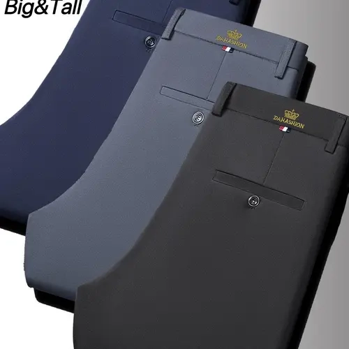 【Biack Friday】Men's Big & Tall Casual Dress Pants 3‑Pack Stretch Business Work Trousers Regular Fit Formal Office Daily Wear Plus Size Men Pants Office Wear Bottom