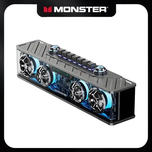 Monster Airmars G06 RGB Multifunction Transparent Wireless Stereo Bluetooth 5.3 Speaker - Heavy Bass, HiFi 360° Surround Sound, USB Type-C Plug & Play, USB-AUX Multi-Mode Connection for PC, Phone with Card & Cable Support