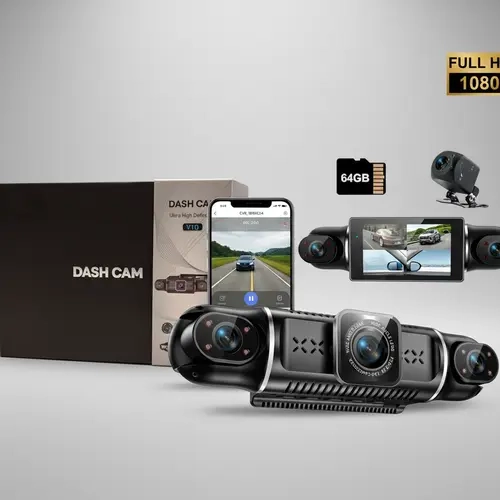 【Toolupgrade】4 Channel Dash Cam, 1080P Front and Rear Inside Left Right（Plug and Play）, IR Night Vision, 64GB SD Card, APP Control，Holiday Gifts