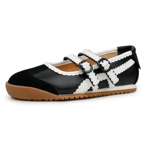 EVELLYHOOTD Women's Adjustable Mary Janes - Round Toe, Genuine Cow Suede Toe & Heel, Microfiber Upper, Retro Double Strap, Contrast Panel, Low Top Soft Casual Walking Shoes,outdoorfun