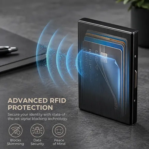 RFID Blocking Metal Card Holder - Ultra-Slim Stainless Steel Business Credit Card Case, Portable Pocket Secure ID Protector for Men’s Business Travel (Party Gift)