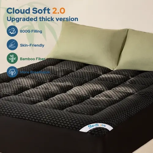 BEDLORE UPGRADED Sleep Solution Cloud Soft Mattress Topper, Extra Thick & Fluffy Filling, Soft Supportive Mattress Pad, Breathable Surface, Deep Pocket Secure Fit,Machine Washable