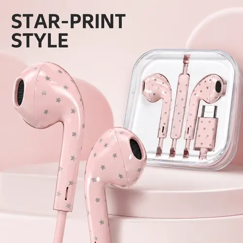 EarPods USB C Wired Earphones - Everyday Earbuds for Smartphones, Mobile Wired Earphones with Type-C Plug, Tangle-Free Braided Cable, Mic, Volume Control, Built-In DAC Chip for Rich Sound, Phone Accessories-MM