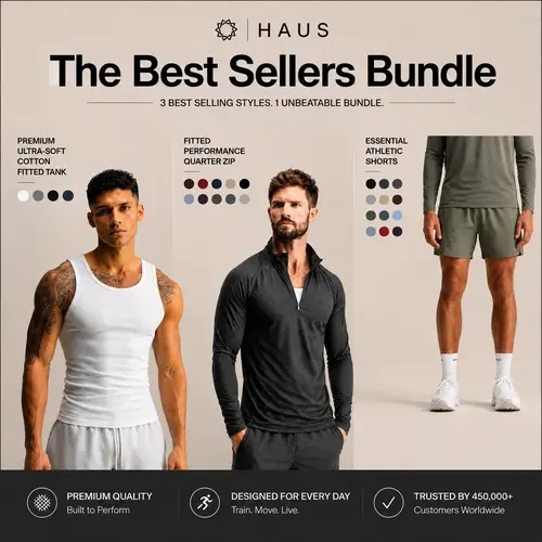 Haus | The Best Sellers Bundle | Quarter Zip • Tank 3 Pack • Essential Short