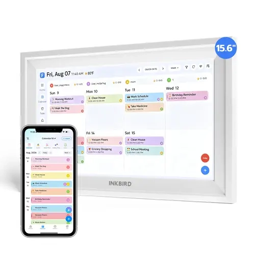 INKBIRD 15.6-Inch WiFi Smart Digital Calendar & Family Chore Chart, Full HD IPS Touchscreen, Dual-Band WiFi, Synced Tasks, Star Rewards, Habit Plan, Wall Mount, Portrait Display Support, Multi-Platform Compatible