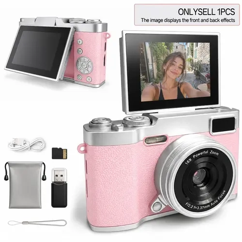 Flip Screen Ccd Camera, Portable Student Camera with Storage Card, Ideal for Teens and Back-To-School, Compact Selfie Digital Camera, Point and Shoot Camera