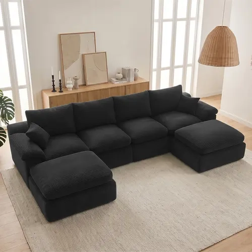 【2-4 Packages】105"-160.9''Cloud Sectional Couch, Boneless Couch for Living Room, L Shaped Couch with Convertible Ottoman, Modular Sectional Sofa with Deep Seat, Comfy Soft Cushions, No Assembly