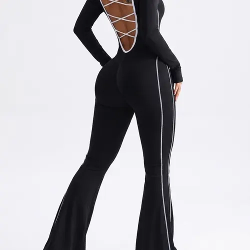 New Women's European Style Seamless Solid Color Sports Jumpsuit, High Waist, Long Sleeve, Sweat-Absorbing, Yoga & Fitness, Workout Fitness Jumpsuit, All Seasons