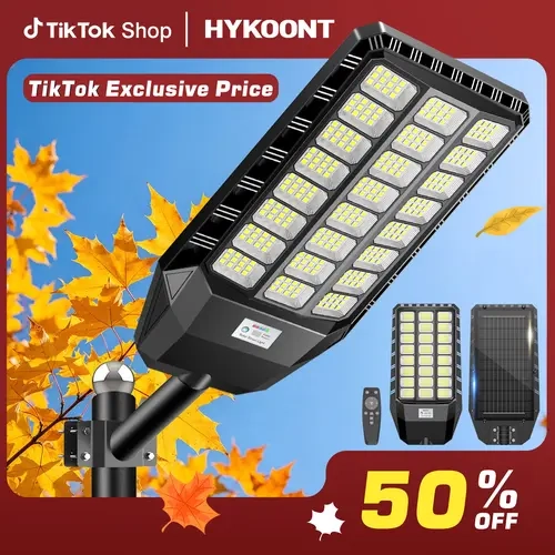 Hykoont 6000 Plus Solar Smart Street Light - Commercial-Grade Aluminum Outdoor Fixture, IP66 Waterproof, Auto Shut-Off, Outside Lights for Patio, Backyard Solution,home decor