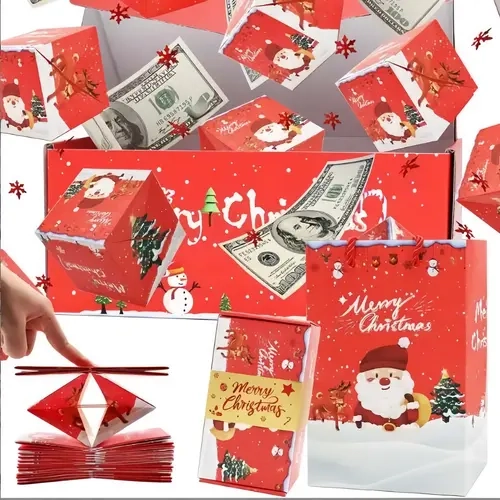 Christmas Surprise Gift Box Explosion for Mone Photos & Other Small Gifts Gift Wrapping, Unique Folding Bouncing Red Envelope Gift Box , Cash Explosion Luxury Gift Box for Christmas Day-MM