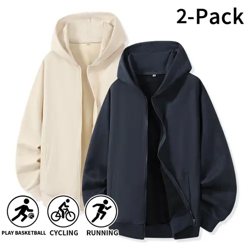 2‑Pack Men’s Full‑Zip Hoodie Jacket, Relaxed Drop‑Shoulder Zip‑Up Hooded Sweatshirt for College Students & Young Office Guys, Layer‑Up Outfits for Sports Commute & Urban Street Wear pullover design grey man