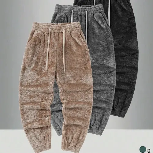 3-Pack Men’s fleece jogger sweatpants, multi-pack for autumn/winter, elastic waistband with drawstring, loose casual and versatile, thick warm fleece long pants