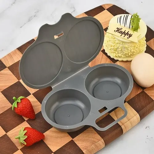 Grey Egg Poacher, Easy-Clean Microwave Egg Boiler Poacher, 2 Cavity Nonstick Poached Egg Maker With Lid, Egg Cooker, Double Drain Poached Cups Dining Specialty Cookware