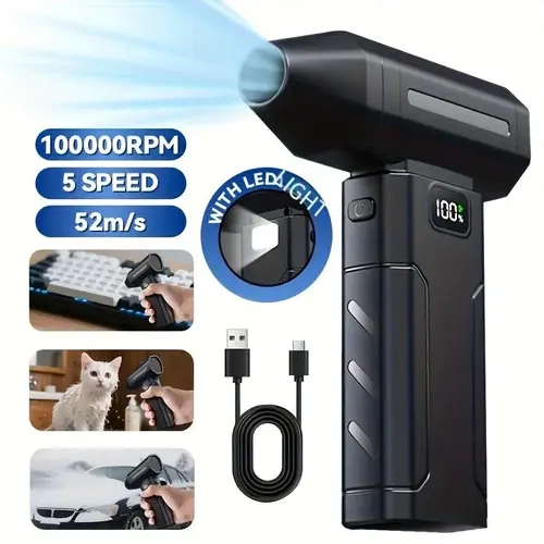 Cordless Electric Air Duster, Portable Handheld Turbo Fan, Adjustable Wind Speed, Type-C Rechargeable Dust Blower for Keyboards, Electronics and Desk Cleaning,techvibes