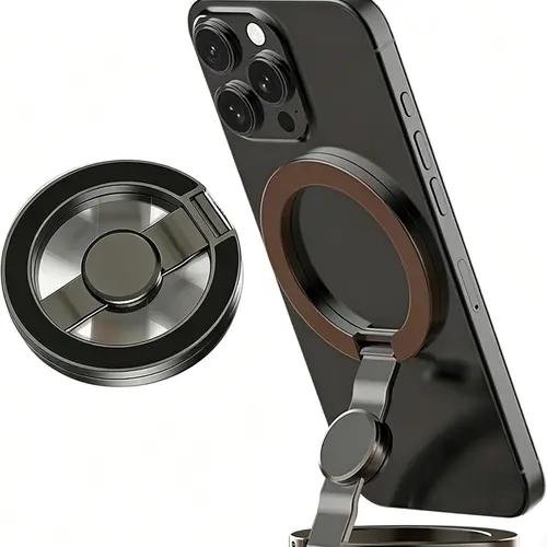 Aluminium 2026 Magnetic Phone Stand - Double-sided Magnetic Ring Holder, MagSafe-Compatible, Rotatable Gyroscope Stress Relief, Strong Adhesion, Fits iPhone 11-17, Ideal for Fitness, Home Use,techvibes