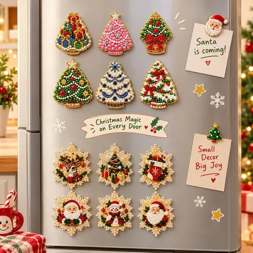 2.76x2.76" Square Acrylic Fridge Magnet with Xmas Icons, Decorative Refrigerator Magnetic Item, Festive Home & Kitchen Holiday Gift, Party Supply
