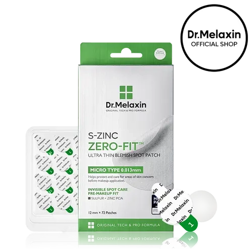 [Dr.Melaxin Official] S-ZINC ZERO-FIT Ultra Thin Blemish Spot Patch 72 Patches 0.013mm Invisible Pimple Stickers with Sulfur, Salicylic Acid, AHA & PHA, Acne Treatment Seamless Under Makeup Face Cover, 12mm x 72 Patches