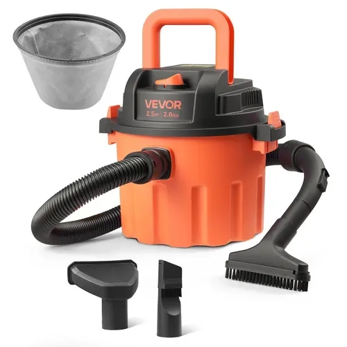 【Auction】VEVOR Corded Unit Wet/Dry Shop Vac, 2.6 Gal, 2.5 Peak HP, 800W Input Power, 1.25in x 4ft Hose, 9.2ft Cord, Various Nozzles, Washable Filter Vacuum, Upholstery Cleaning Vacuum, Portable for Home, Garage, Upholstery Cleaning Vacuums