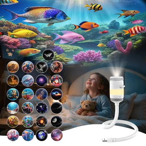 USB Galaxy Star Projection Lamp, 2/13/25 Film Slides, Ocean Animal LED Night Light, Home Bedroom Room Decor Atmosphere Lamp, Fun Lamp