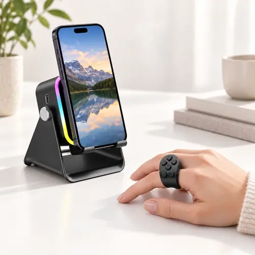 PUTARE 8-in-1 Wireless Induction Speaker + Scrolling Ring for TikTok Set, 360° Adjustable Stand,  Wired Emergency Power, RGB Ambient Light, Camera Shutter, Reading App Control for Videos, Music, E-Books, Selfies, Travel, Home & Everyday Entertainment