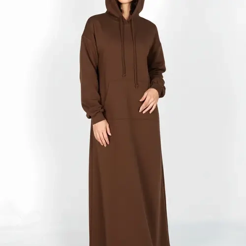 Women's Maxi Dress Hoodie with Drawstring Pocket, Casual Long Sleeve Pullover Sweatshirt Abaya, Comfortable Fall & Winter Fashion
