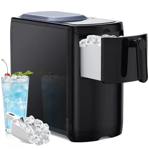 COWSAR Compact Countertop Bullet Ice Machine - Quick Making, 6 Pcs in 8 Mins, 18lbs/day, Self-Cleaning, Pull-Out Basket, Ice Scoop, Low Noise, 12.99"d x 7.68"w x 14.96"h Icemaker for Home, Camping (Couples), 18Lbs/Day Ice