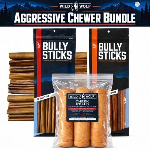 Wild Wolf Big Dog Bundle! Built for serious chewers. This exclusive bundle features some of our favorite long-lasting, heavy-duty chews selected specifically for aggressive chewers who need more than the average treat.