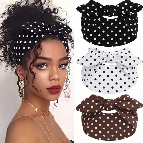 3pcs Women's Polka Dot Hairbands, Headband Set, Soft Breathable Sporty Casual Elastic Sweat-Proof Headbands, Perfect for Dates, Vacations, Yoga, Running, Sports
