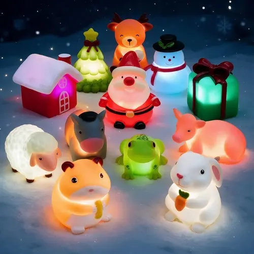 6-Pack Plastic Water-Activated Flashing Color-Changing Christmas Bath Toys - Santa & Animal Theme, with Batteries, Sensory Gifts for Unisex Toddlers+ (Pool, Water & Sand Toys)