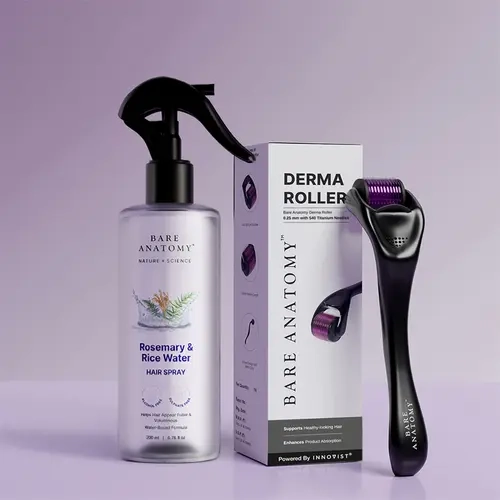 Derma Roller with 0.5 mm Micro Needles  + Rosemary & Rice Water Hair Spray (200ml) with Rosemary & Rice Water for Thicker, Fuller & Healthier-Looking Hair