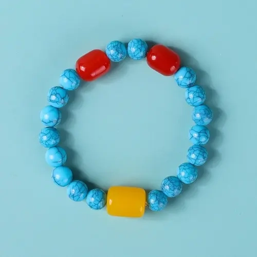 ROSEKIND Women's Boho Turquoise Beaded Stretch Bracelet - Stackable Western Themed Beadwork, Turquoise Accent, Round Stone, Colored Flexible, Stones and Beads Bracelets & Bangles, Themed Beadwork Bracelets & Bangles