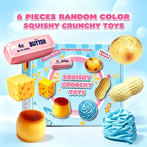 6‑Piece Set Crunchy ASMR Sensory Fidget Balls, Building‑Block Filled Anti‑Stress Squishy Toys, Ideal Gift for Teens & Adults, Party Entertainment, Back to School Haul, Exam Week Birthday Presents, Halloween & Haunted Theme Gifts