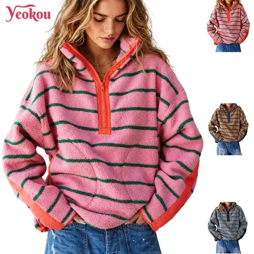 Yeokou Womens Fleece Sweatshirt Quarter Zip Pullover Winter Warm Coats