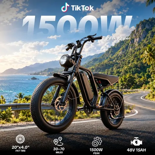 【HiEHA】Adult Electric Bicycle with 750W-1500W Motor, 28 MPH Top Speed, UL 2849 Safety Certification, 20"×4.0" Fat Tires, 48V Detachable Battery, Full Suspension, Shimano 7-Speed Gear, TikTok Shop Black Friday Deal toolupgrade