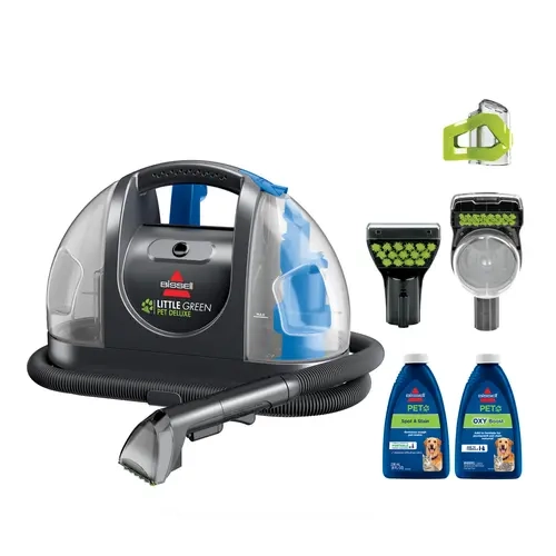 BISSELL Little Green Pet Deluxe Portable Deep Cleaner with Powerful Suction, 48 oz. Clean Tank Capacity, 3"" Tough Stain Tool, Stain Trapper Tool and HydroRinse Self-Cleaning Hose Tool"