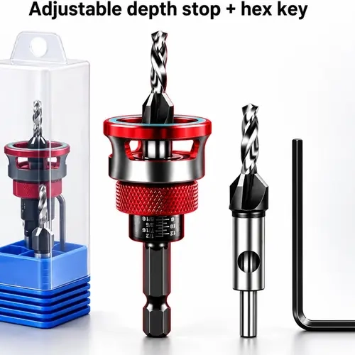 2PCS HCS Steel 4-Blade Countersink Drill Bit Set with Adjustable Depth Stops, L-Shaped Hex Wrench for Precision Drilling in Wood/Plastic (bits + wrench included),toolupgrade