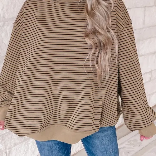 Women's Striped Color Block Mock Neck Longsleeve Oversized Pullover Sweatshirt - Ribbed, Relaxed Fit Lady's Top for Women - Casual Fall Winter Layering, Longsleeves,sohochic