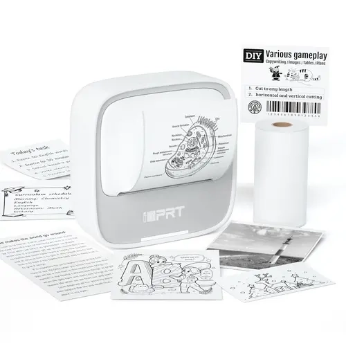 idprt S1 Mini Thermal Sticker Printer - Portable Bluetooth Office Label Maker, 203 DPI Monochrome Inkless Customizable App-Controlled Device with Free Templates, 1 Roll Thermal Film & Paper for Notes, DIY Labels, Inkless Printer