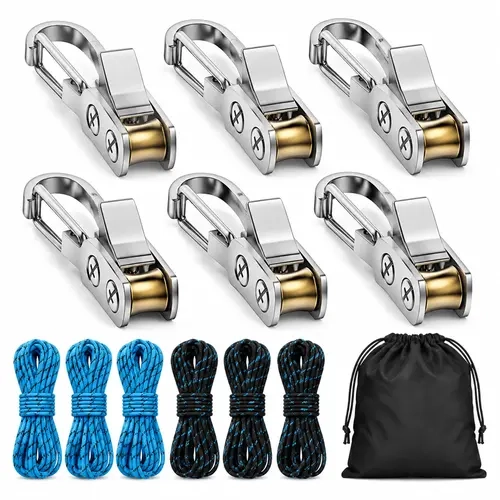 RSH 6 Pcs Retractable Buckle Rope Tightening Tool & Tensioner, 2026 New Rope Roller with Accessory Cord - Easy Secure Tie Down for Outdoor Camping, Marine Use, Truck Gear (Tools & Hardware)