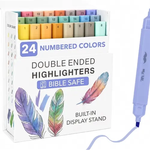 Mr. Pen Dual-Tip Bible Highlighters with Stand, 24-Pack Assorted Colors Fast-Drying Markers, No Bleed Through Fluorescent Liquid Markers & Highlighters for Journaling, Underlining