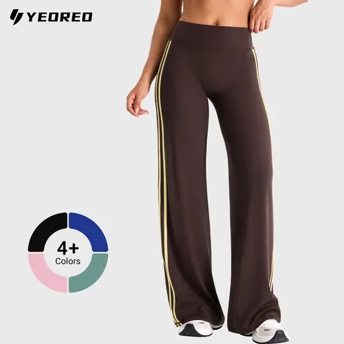 YEOREO Ease Workout Leggings Womens Stripe Wide Leg Yoga Pants 31.5" Straight Leggings No Front Seam High Waist Buttery Soft Booty Lifting