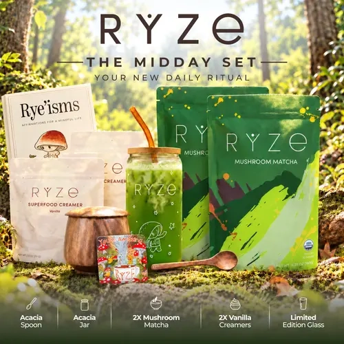 RYZE The Midday Set | Organic Mushroom Matcha Starter Kit with Creamer & Accessories
