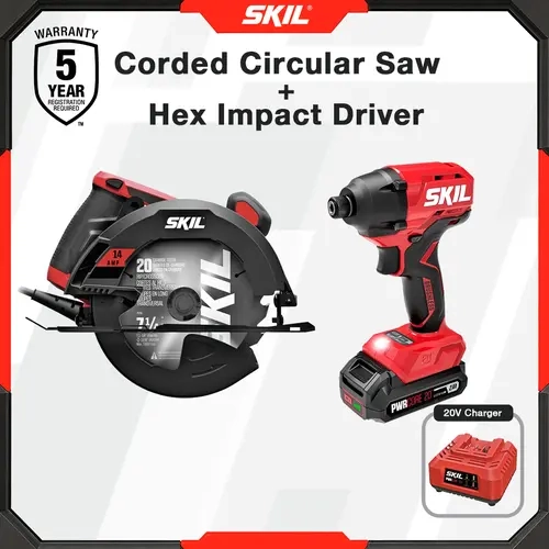 SKIL Corded Circular Saw + 20V Hex Impact Driver Kit Bundle