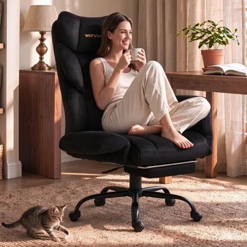 【Deals for You】WOTSTA Wider Seat Office Chair with Flip Armrests for Criss Cross Legged&Cats, Big and Tall Executive Ergonomic Reclining Chair with Footrest&Lumbar Pillow, Comfy for Relaxation & WFH