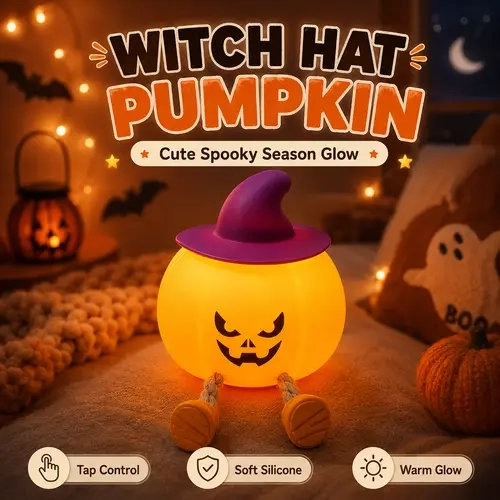 Pumpkin Shape LED Glow Night Light - Soft Silicone Tap Control Lamp with 3 levels Brightness, USB-C Rechargeable, 30-Min Timer, Nursery Bedroom Bedside Lamp, Halloween Decorations, Home Decor Items
