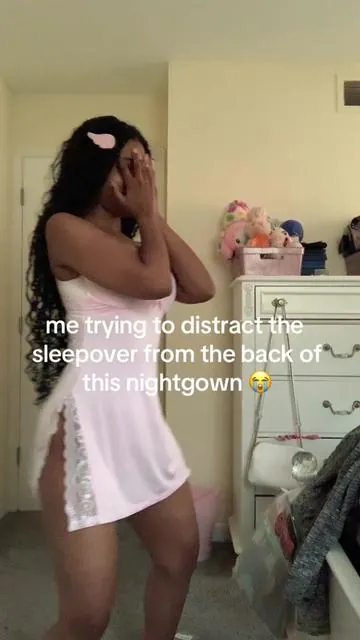 i didn’t realize how little this would actually cover 😭 i had to put on abra too 😭 #pink #nightgown #sleepover 